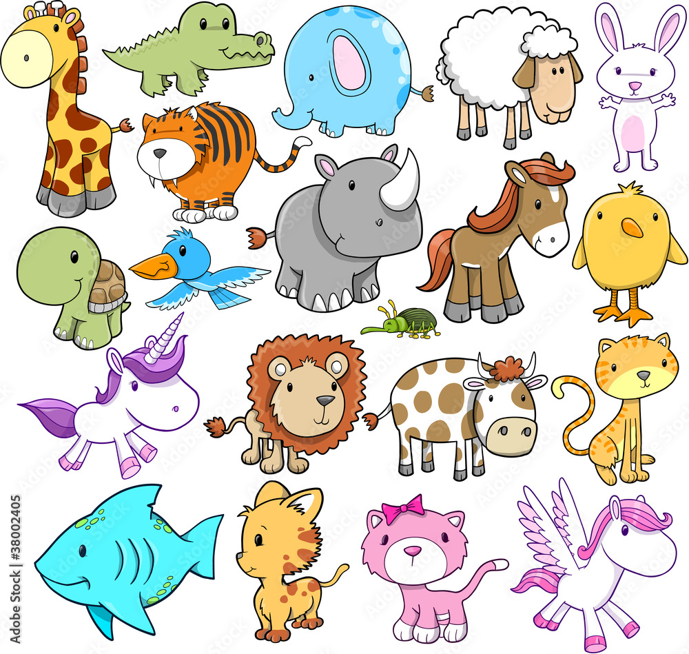 Cute Animal Design Elements Vector Set Stock Vector | Adobe Stock