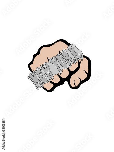 Clenched fist with ring of New York