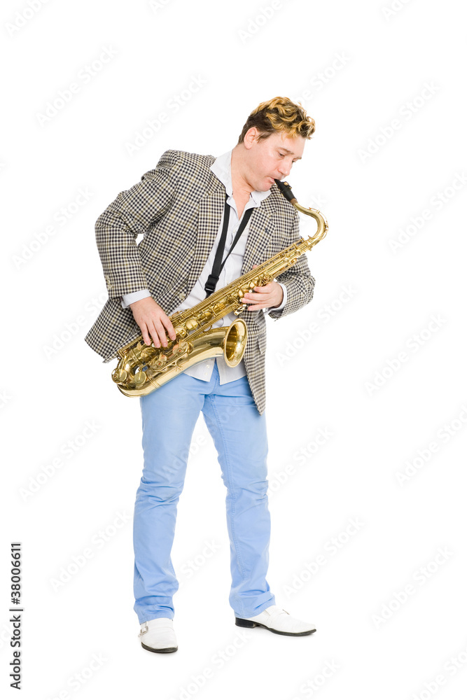 Naklejka premium Young man playing the sax.