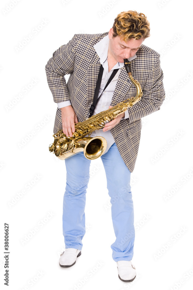 Naklejka premium Young musician in a checkered jacket