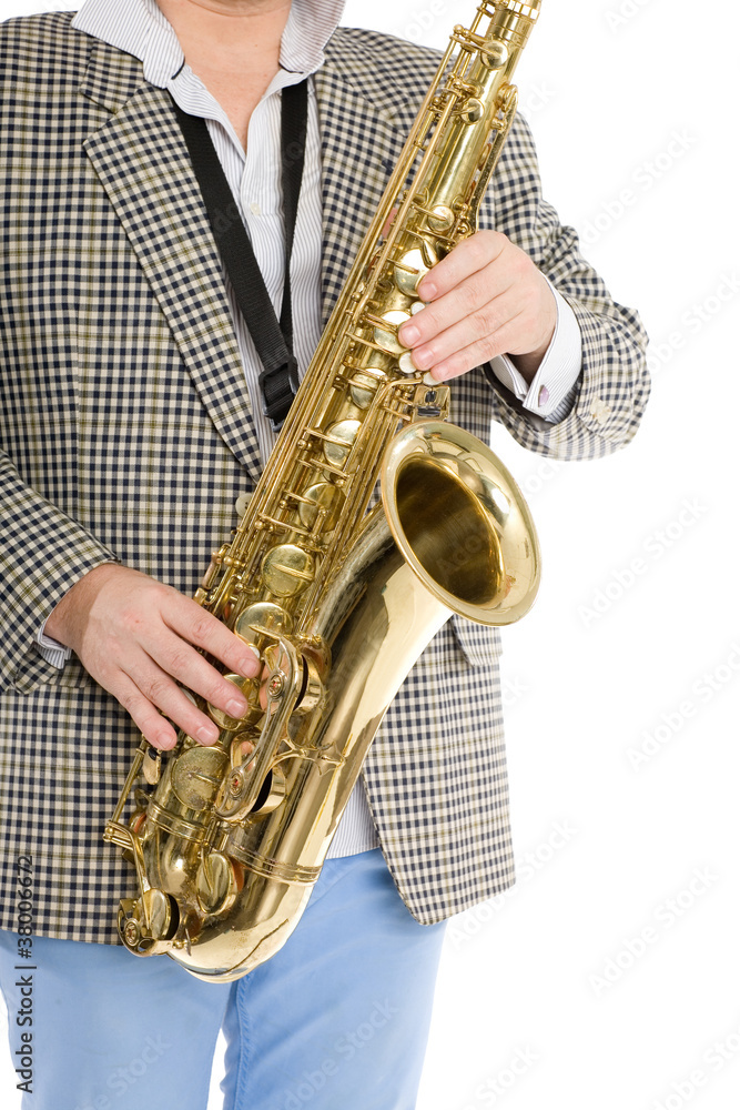 Naklejka premium Hands musician playing the saxophone