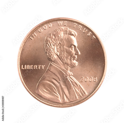 Lincoln Penny on white background