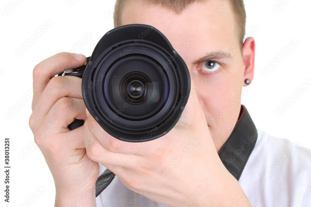 young man holding camera young man holding camera