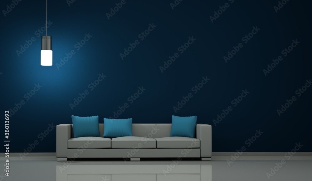 Wohndesign - Sofa vor blauer Wand