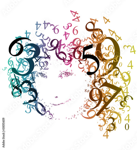 Abstract portrait of a woman with numbers
