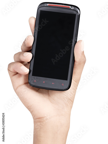 hand with hitech black smartphone