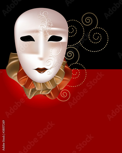 Carnival, porcelain mask on red and black background