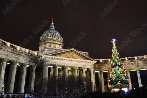 Kazan Cathedral in St. Petersburg by night