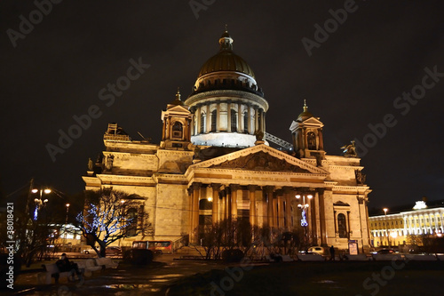 St. Isaak'c Cathedral at night in St. Petersburg