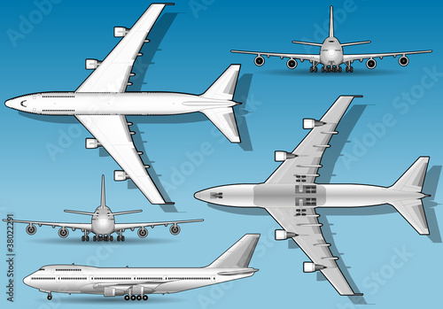 White airplane in five orthogonal position