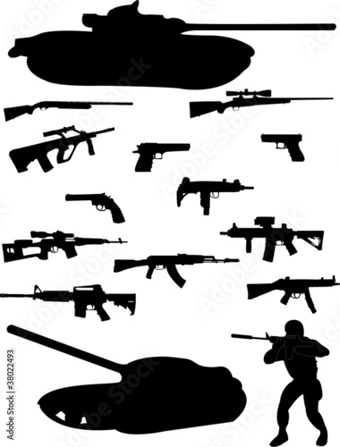 Soldier and weapons silhouette - vector