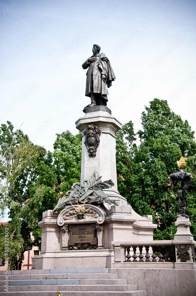 monument of poet Adam Mickiewicz in Warsaw, Poland