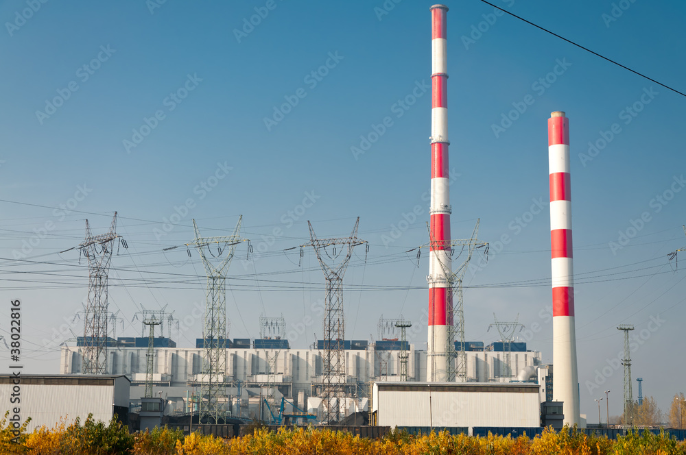 power plant pylons and power lines