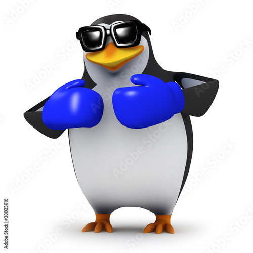 3d Penguin boxing in the blue corner photo