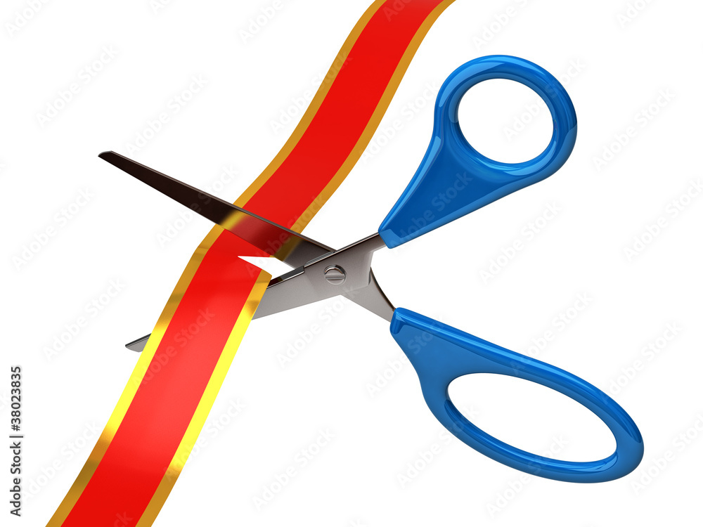 Scissors cutting red ribbon Scissors cutting red ribbon