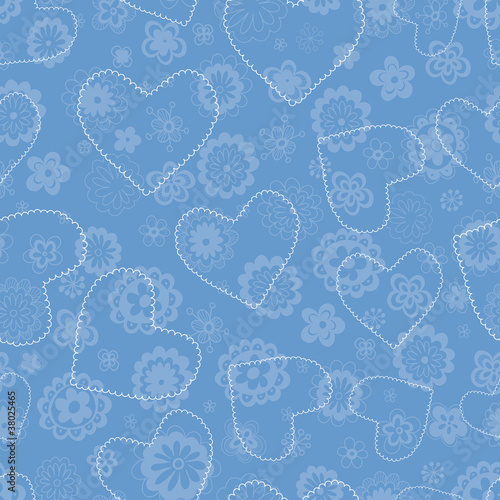floral seamless pattern with hearts