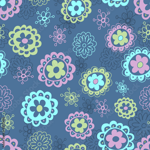 floral seamless pattern in blue tones