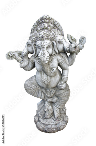 Ganesha carved in granite on white background.