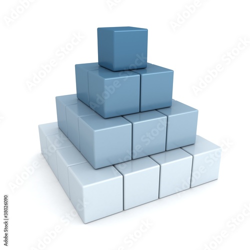 business pyramid of blue construction cubes