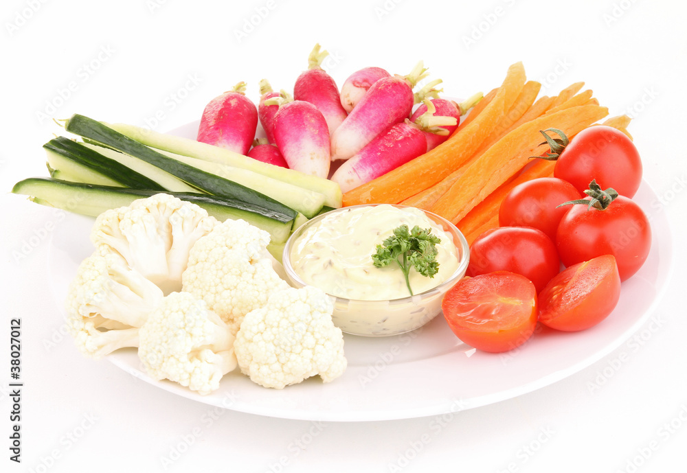 isolated plate of vegetables and sauce