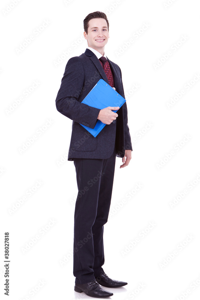 young business man with a blue clipboard young business man with a blue clipboard