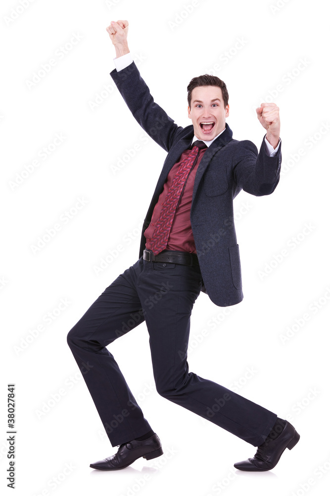 happy successful gesturing business man