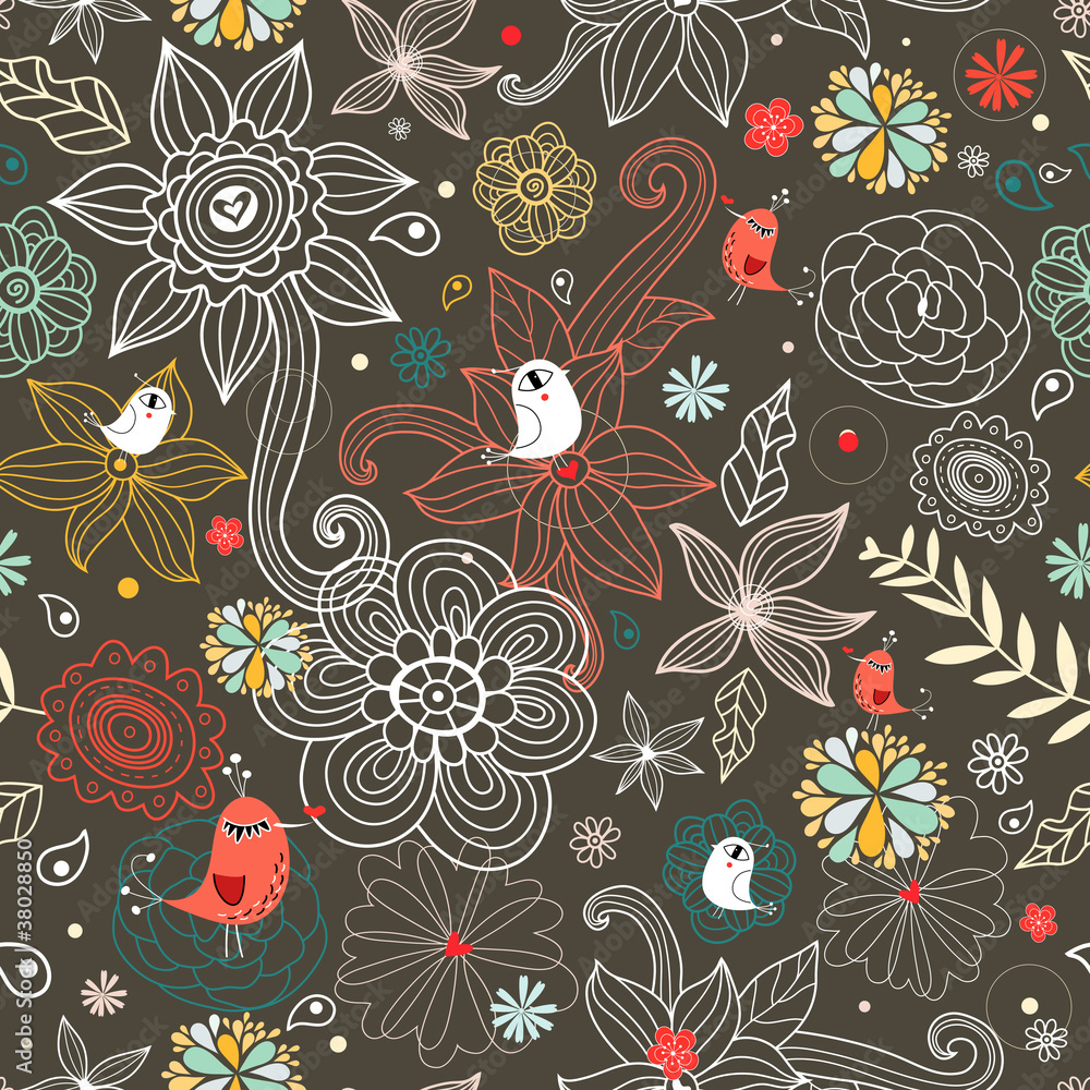 floral pattern with birds floral pattern with birds