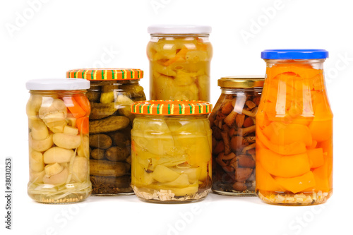 set of canned vegetables. cucumbers, peppers and mushrooms