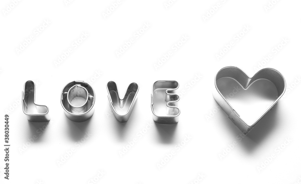 Love message and heart made of chrome letters Love message and heart made of chrome letters