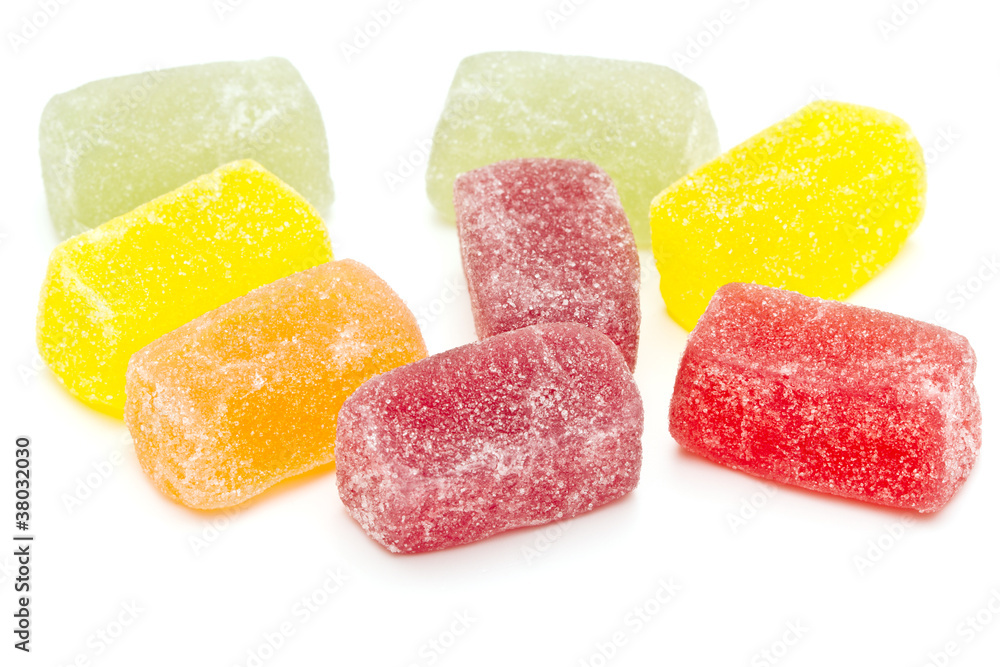 Different fruit jellies on white background Different fruit jellies on white background