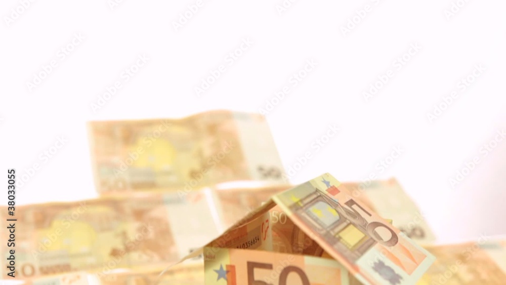 Eurobill house on white background tilt down Eurobill house on white background tilt down