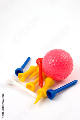pink golf ball and tees