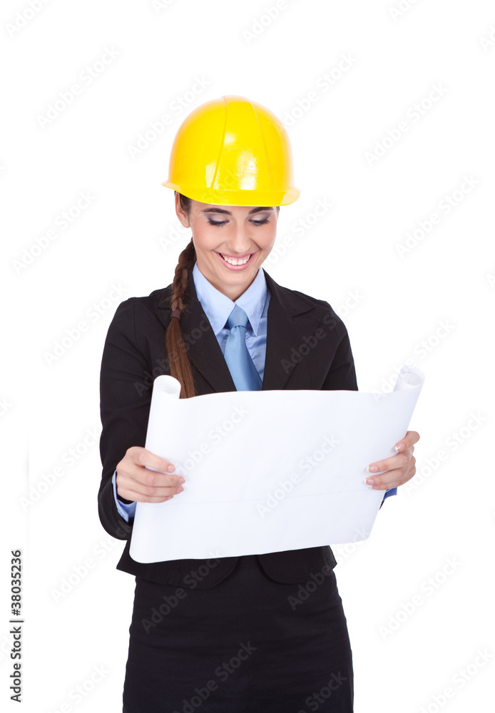 female architect holding blueprint female architect holding blueprint