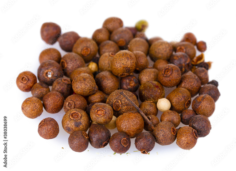 Fototapeta premium spice pepper in wooden spoon isolated on white