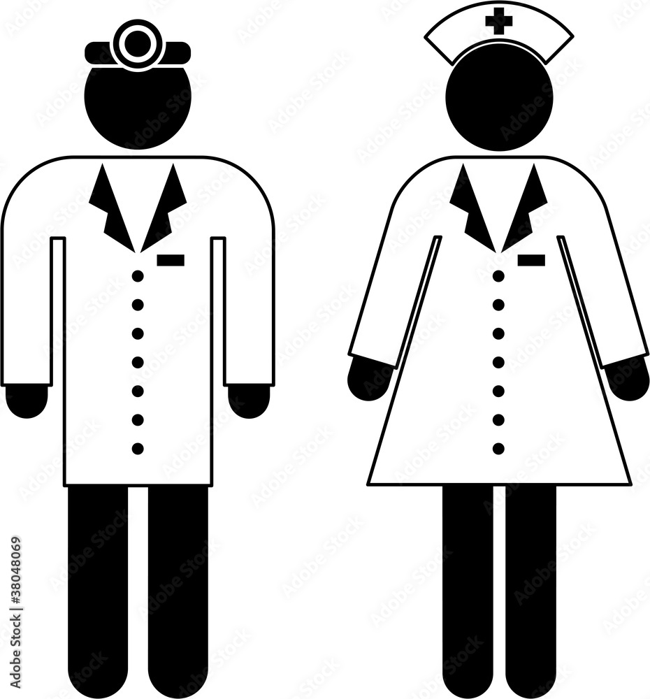 Pictogram of a doctor and a nurse - obrazy, fototapety, plakaty 