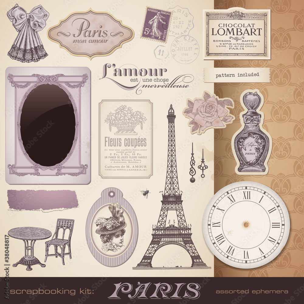 Obraz premium vector set: Paris - romantic ephemera and design elements