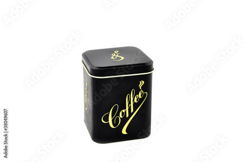 Black tin container for storing tea and coffee