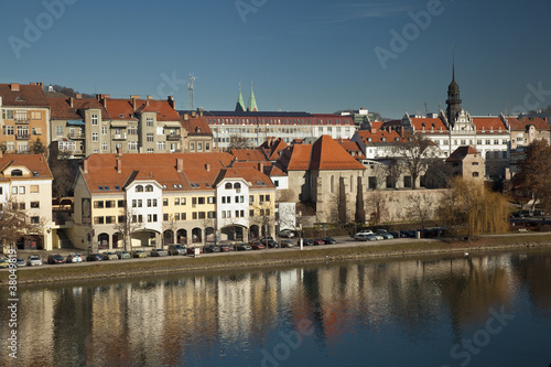 Maribor old city and Drava river in Slovenia.