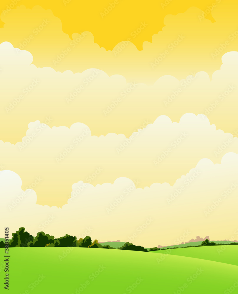 Naklejka premium Spring And Summer Cloudy Landscape