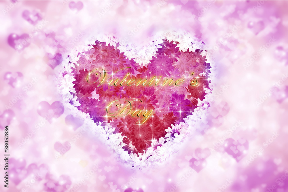 Fototapeta premium Heart made with flowers_Hearts background_Valentine's Day
