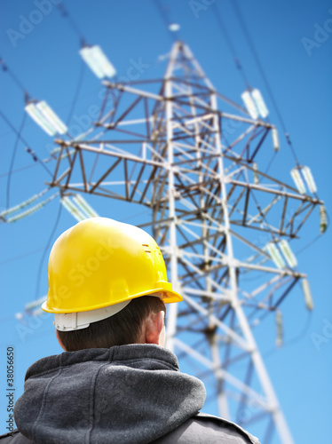 worker against power lines