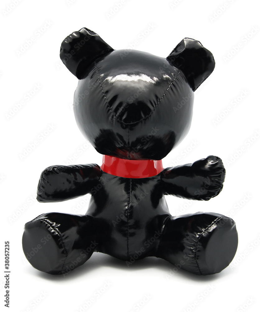 Black latex toy bear isolated on white background Black latex toy bear isolated on white background