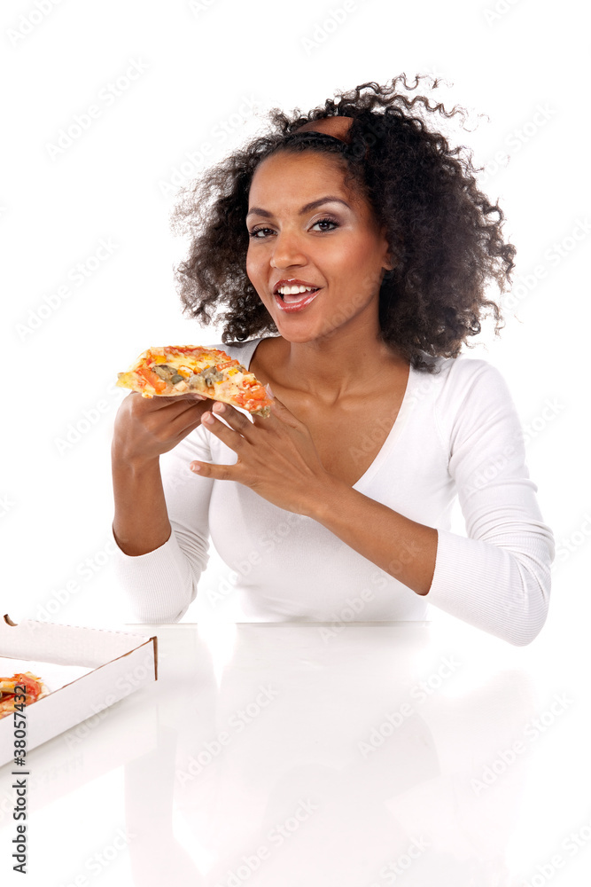 portrait of a beautiful dark-skinned woman in a white dress in t