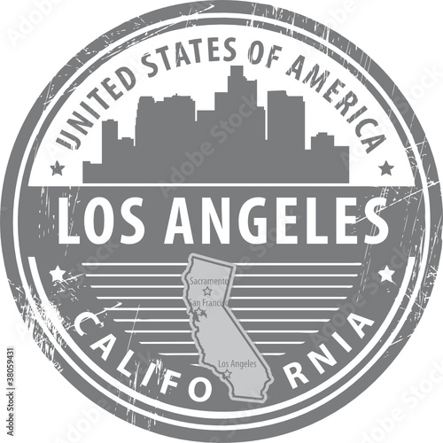 Stamp with name of California, Los Angeles, vector