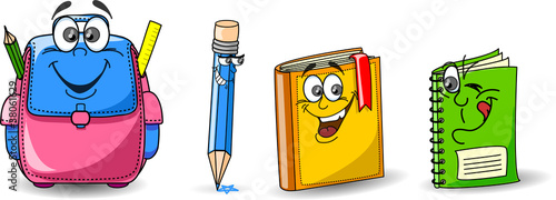 Мультфильм школьные ранцы, карандаши, книги, тетради
