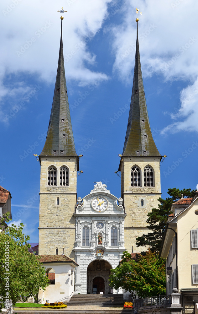 Hofkirche cathedral in Luzern, Swizterland, the Church of St. Le Hofkirche cathedral in Luzern, Swizterland, the Church of St. Le