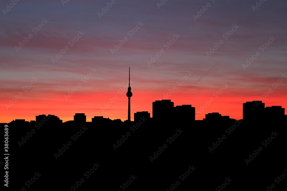 Berlin skyline at sunset with beautiful sky illustration