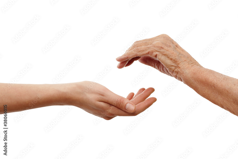 young hand holding and elder one