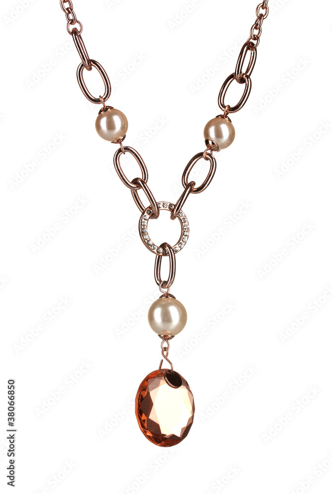 Pendant with an orange gem isolated on white Pendant with an orange gem isolated on white