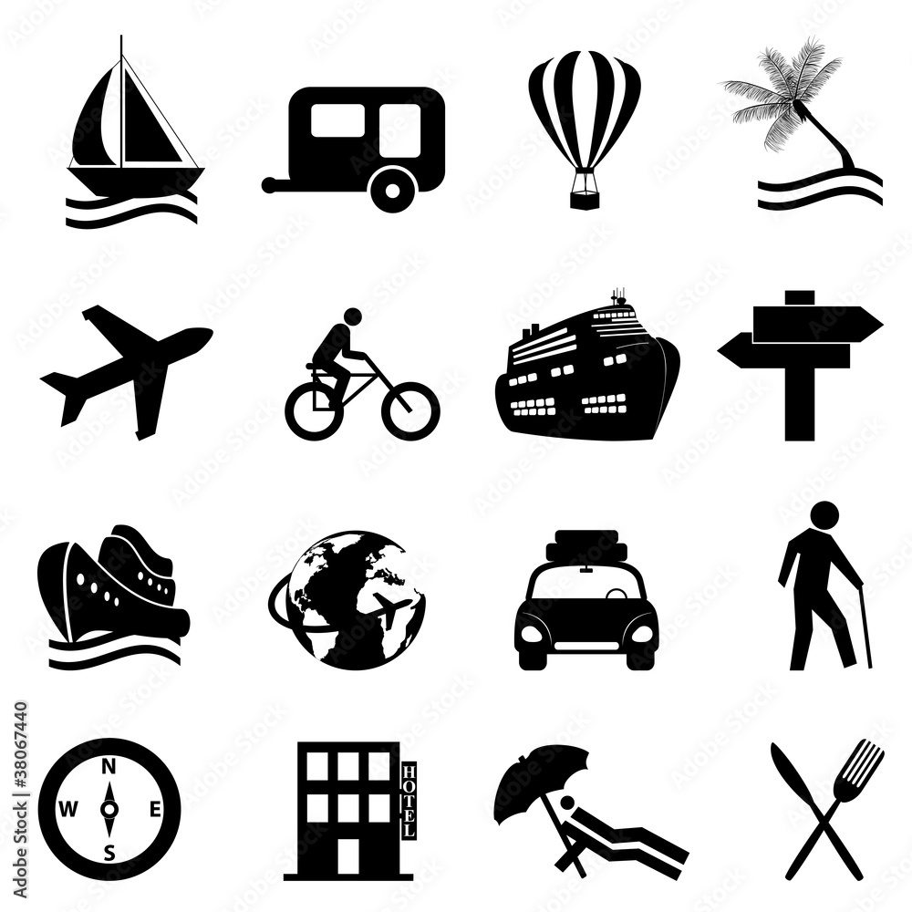 Leisure, travel and recreation icon set Leisure, travel and recreation icon set